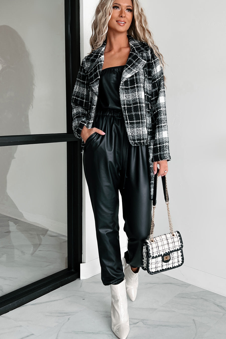 Endless Sophistication Plaid Moto Jacket (Black Combo) - NanaMacs