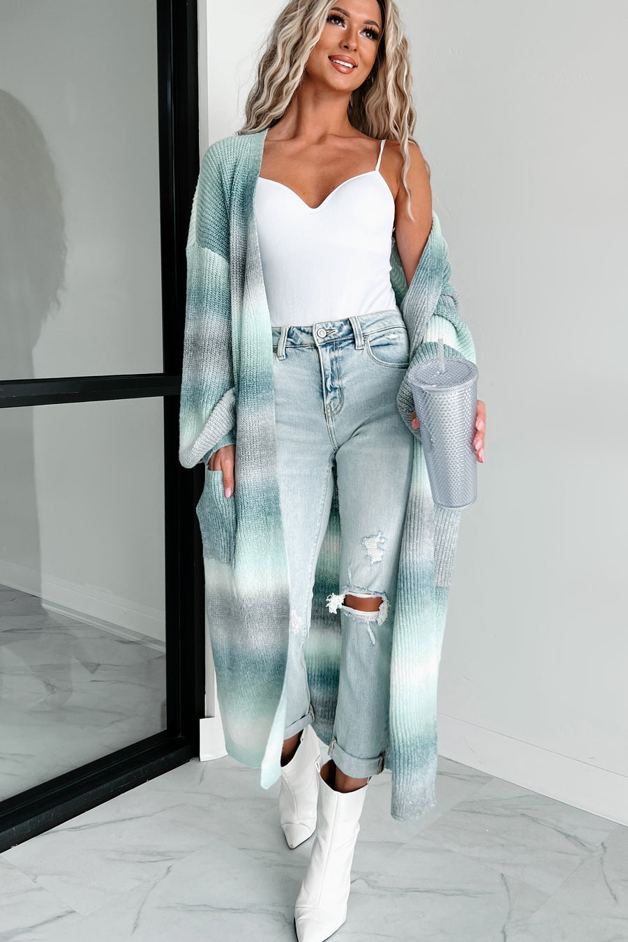 Embrace The Boho Ombre Duster Cardigan (Green/Grey Multi) - NanaMacs