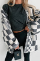 Surrounded By Comfort Oversized Checkered Print Cardigan (Charcoal Combo) - NanaMacs