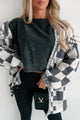 Surrounded By Comfort Oversized Checkered Print Cardigan (Charcoal Combo) - NanaMacs
