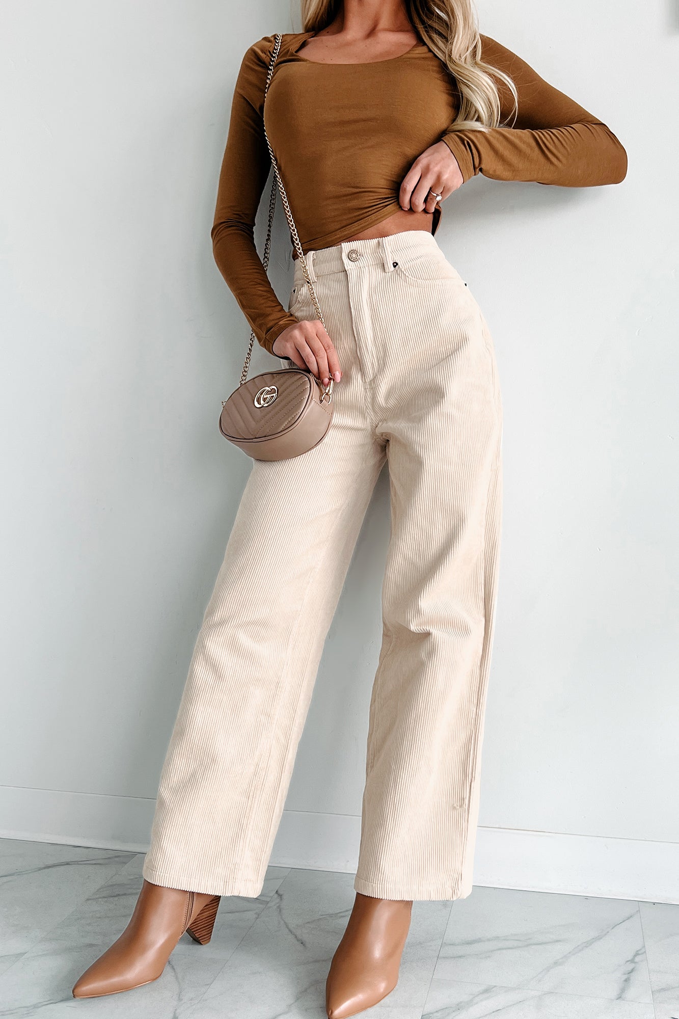 PNW Casual High Waisted Corduroy Pants (Taupe)