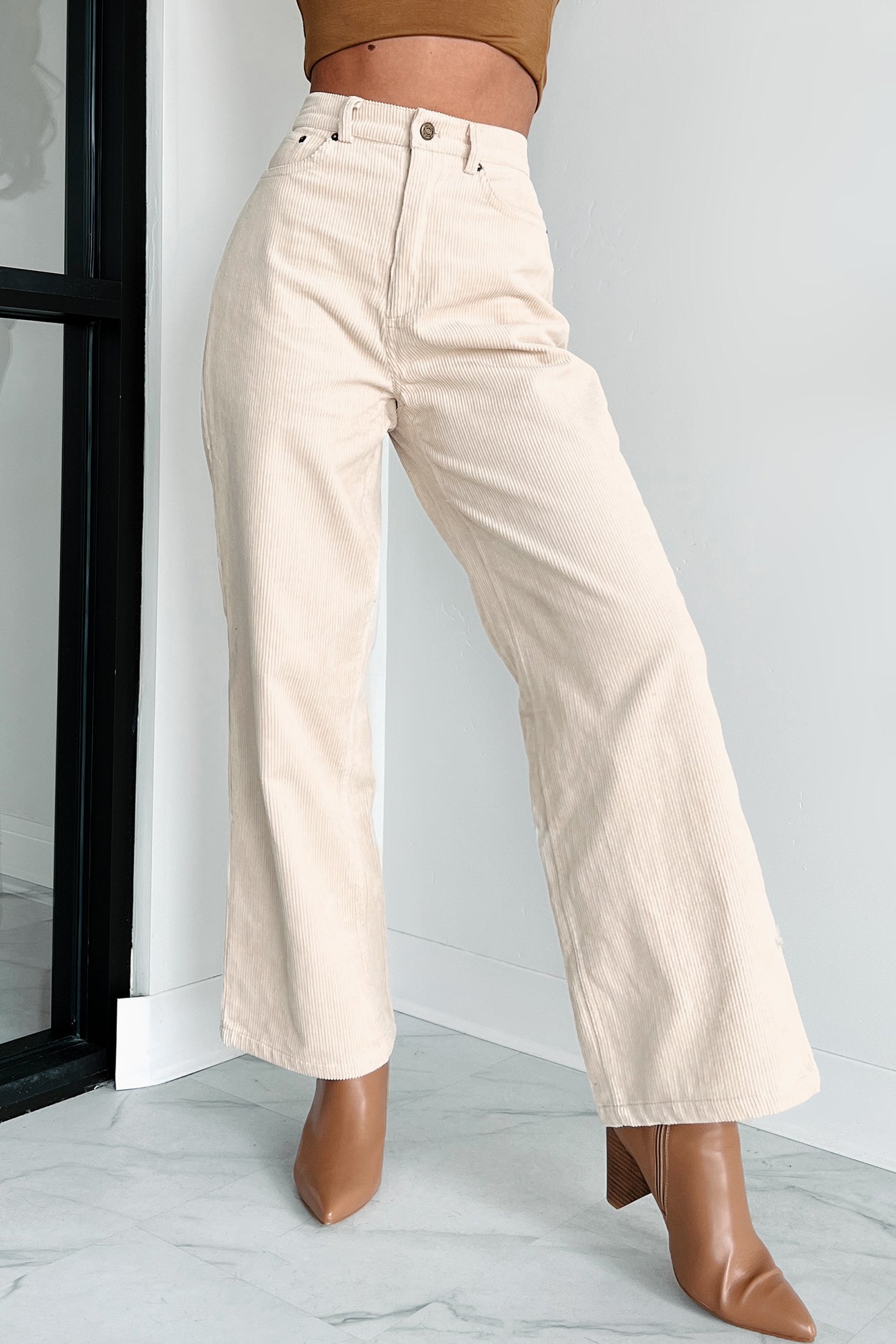 Long white high-waist corduroy pants - Wild Pony