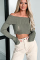 Edgy Instinct Off The Shoulder Distressed Crop Sweater (Olive) - NanaMacs