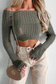 Edgy Instinct Off The Shoulder Distressed Crop Sweater (Olive) - NanaMacs