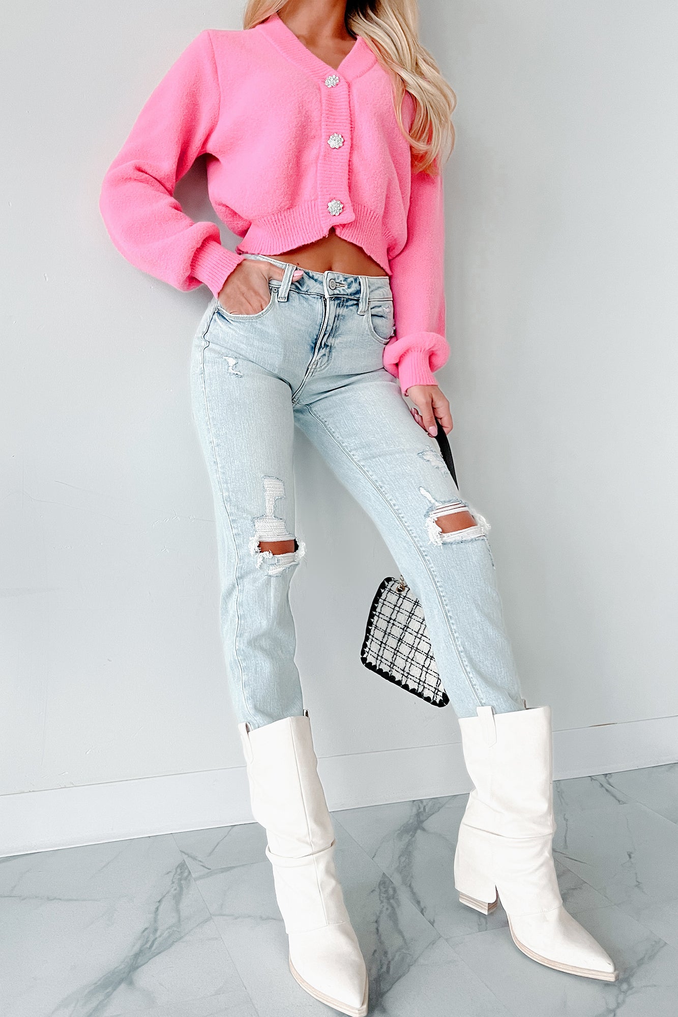 Together But Alone Mid-Rise Distressed Eunina Girlfriend Jeans (Light) - NanaMacs