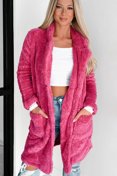 Doorbuster Main Attraction Long Sherpa Jacket (Magenta) - NanaMacs