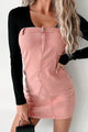 Rita Strapless Denim Mini Dress (Dusty Pink) - NanaMacs