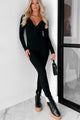 Doorbuster Ramona Long Sleeve Ribbed Bodycon Jumpsuit (Black) - NanaMacs