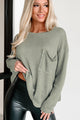 Doorbuster In A Chill Mood Oversized Waffle Knit Top (Light Olive) - NanaMacs