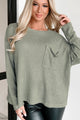 Doorbuster In A Chill Mood Oversized Waffle Knit Top (Light Olive) - NanaMacs