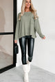 Doorbuster In A Chill Mood Oversized Waffle Knit Top (Light Olive) - NanaMacs