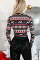 On The Housetop Reindeer Print Long Sleeve Bodysuit (Black/Red) - NanaMacs