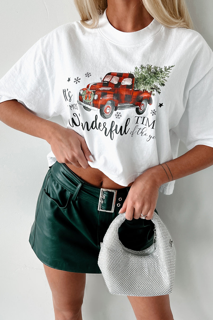Doorbuster "It's The Most Wonderful Time Of The Year" Oversized Graphic Crop Tee (White) - Print On Demand - NanaMacs