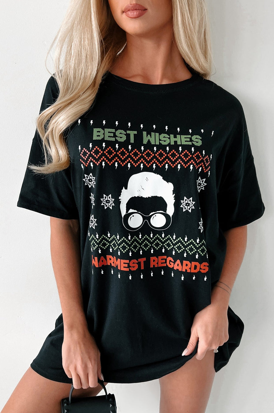 Doorbuster "Best Wishes, Warmest Regards" Oversized Graphic T-Shirt Dress (Black) - Print On Demand - NanaMacs