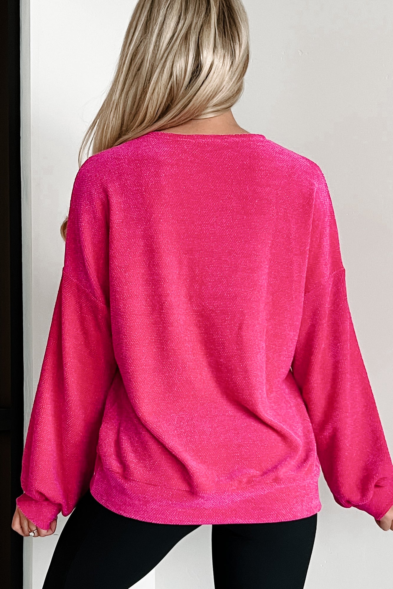 Genuine Soul Chenille Long Sleeve Top (Fuchsia) - NanaMacs