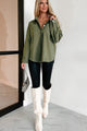 Hedge Your Bets Oversized Contrast Stitch Shacket (Olive) - NanaMacs