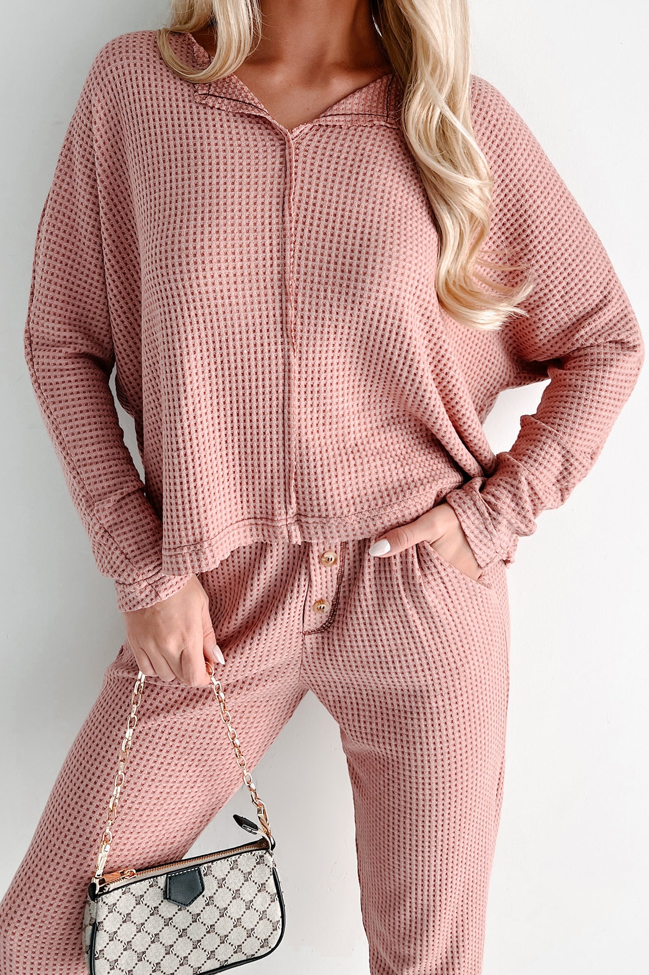 Doorbuster Movie Night Waffle Knit Lounge Set (Sienna) - NanaMacs