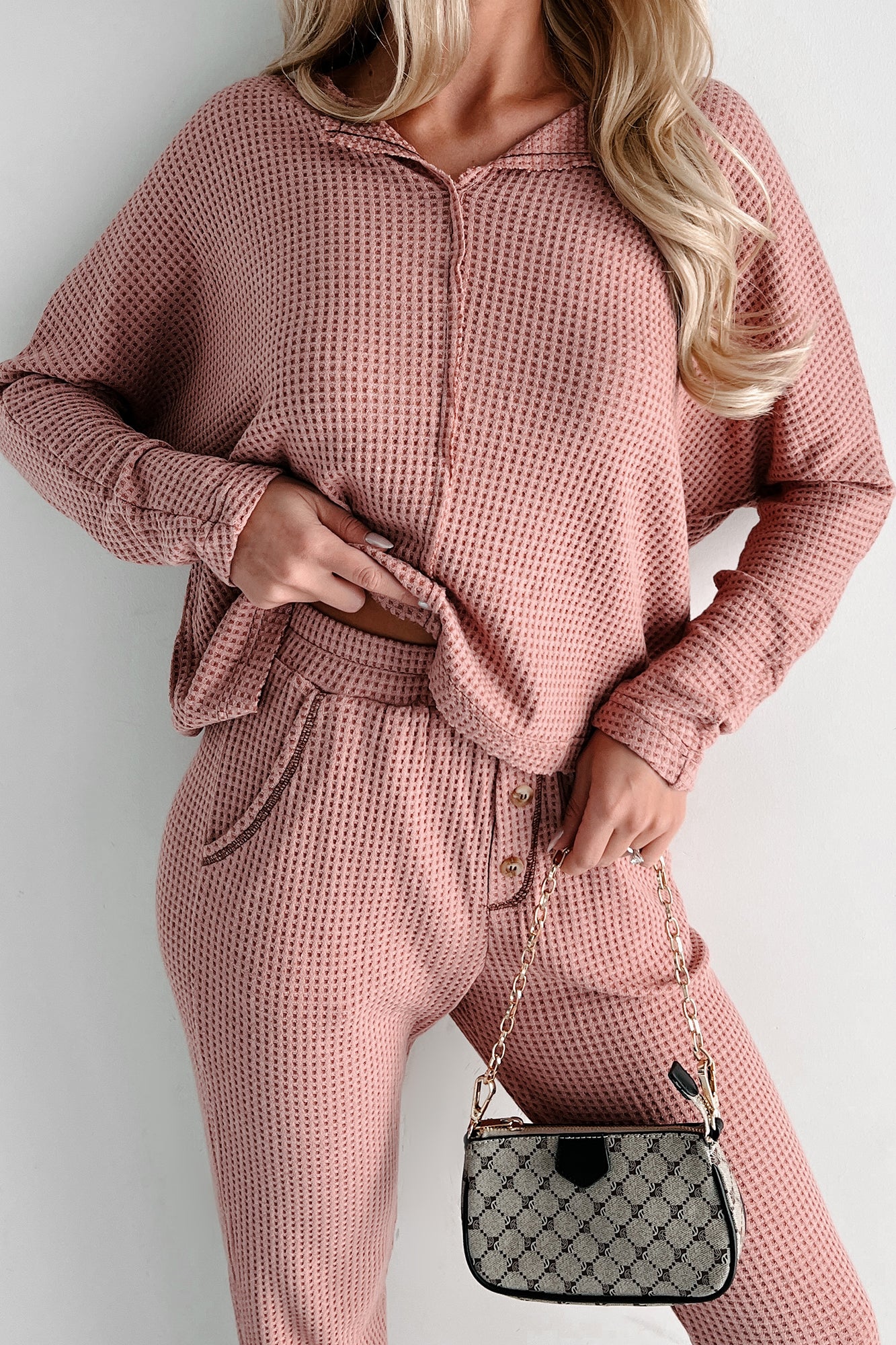 Doorbuster Movie Night Waffle Knit Lounge Set (Sienna) - NanaMacs