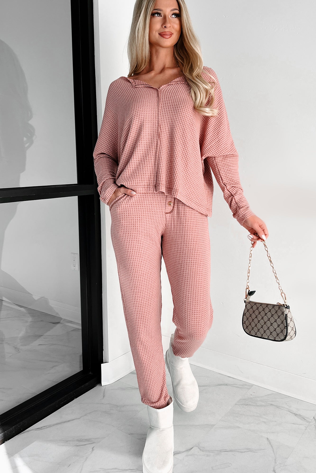 Doorbuster Movie Night Waffle Knit Lounge Set (Sienna) - NanaMacs