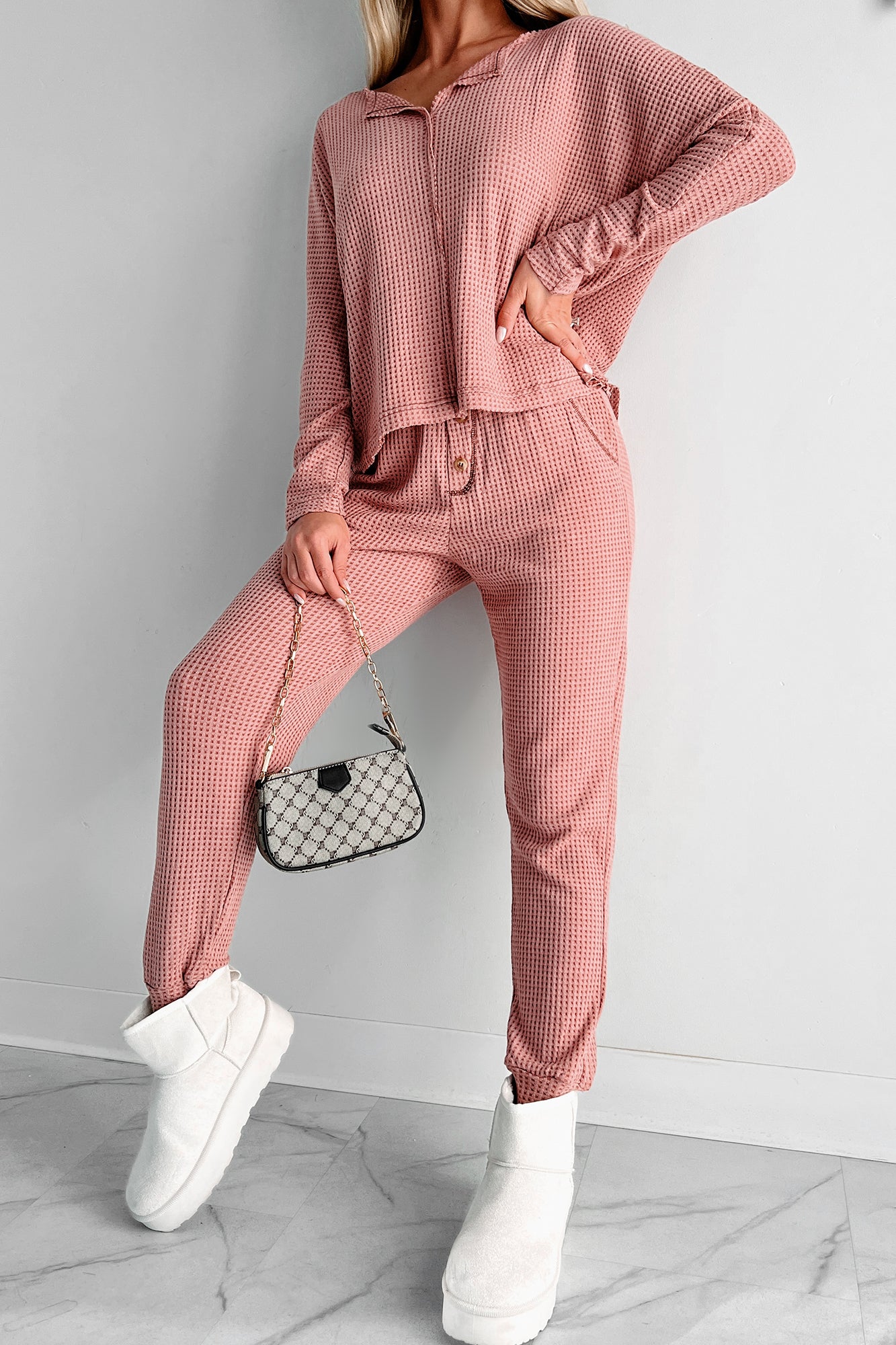 Doorbuster Movie Night Waffle Knit Lounge Set (Sienna) - NanaMacs