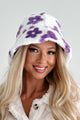 Doorbuster New Hat Who Dis Flower Print Faux Fur Bucket Hat (Purple) - NanaMacs