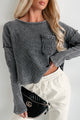 Selfish For You Washed Thermal Long Sleeve Top (Charcoal) - NanaMacs