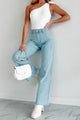 Mina High Rise Rhinestone Studded Straight Leg Jeans (Blue Wash) - NanaMacs