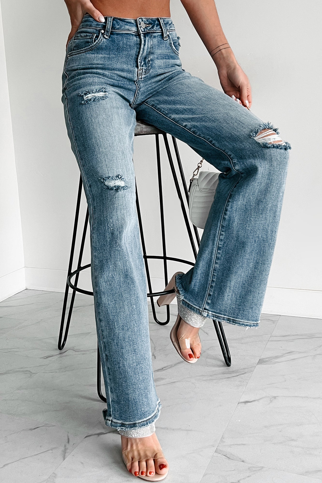 Make No Mistake Mid-Rise Wide Leg Risen Jeans (Medium) - NanaMacs