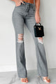 Belmont High Rise Distressed Flare Jeans (Grey) - NanaMacs