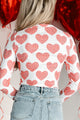 Madly In Love Spiral Heart Print Long Sleeve Bodysuit (Red/White) - NanaMacs