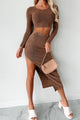 Easy To Admire Ribbed Crop Top & Midi Skirt Set (Espresso) - NanaMacs