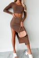 Easy To Admire Ribbed Crop Top & Midi Skirt Set (Espresso) - NanaMacs