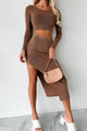 Easy To Admire Ribbed Crop Top & Midi Skirt Set (Espresso) - NanaMacs