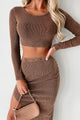 Easy To Admire Ribbed Crop Top & Midi Skirt Set (Espresso) - NanaMacs