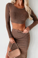 Easy To Admire Ribbed Crop Top & Midi Skirt Set (Espresso) - NanaMacs