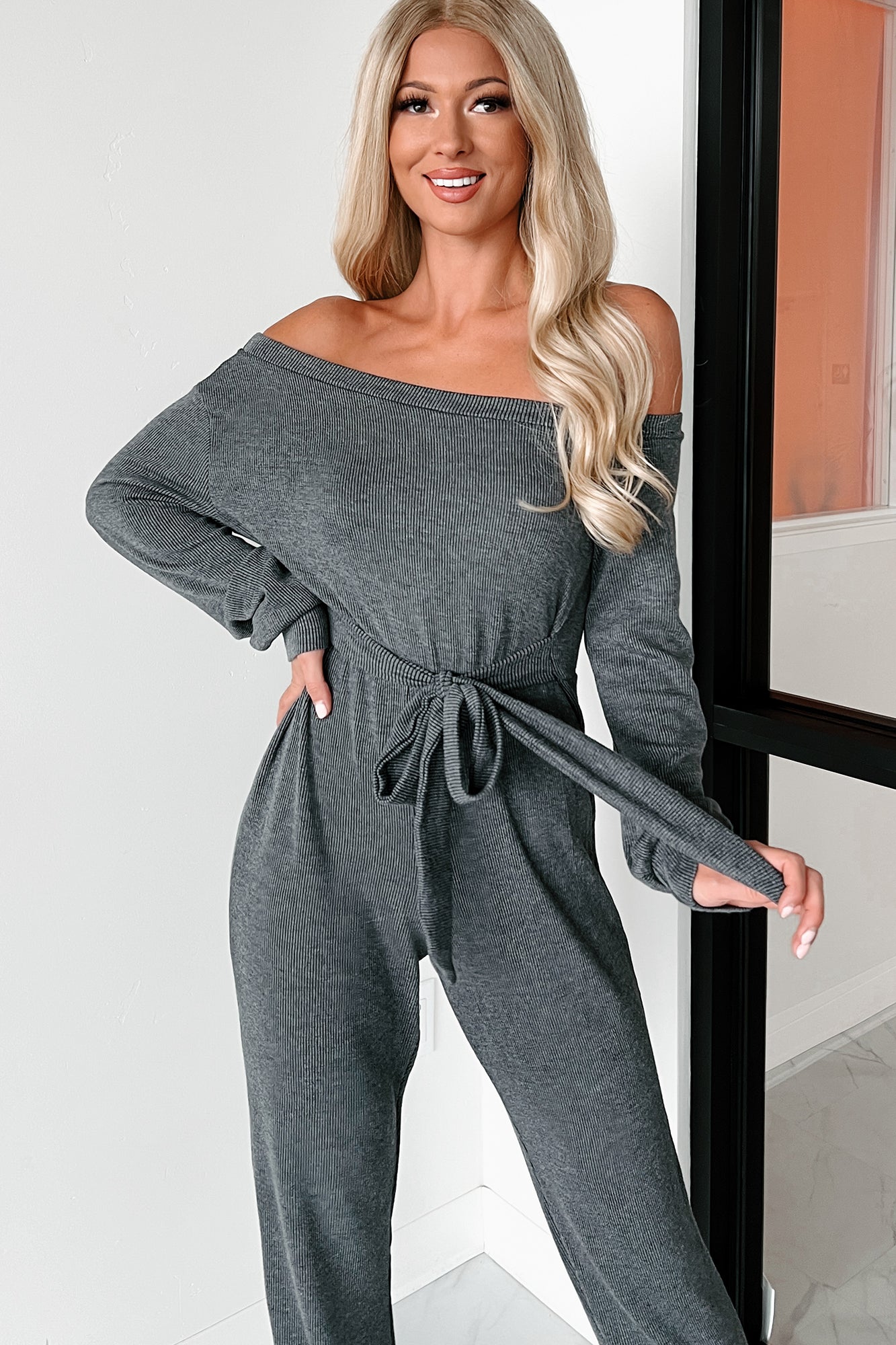 Thick As Thieves Ribbed One Shoulder Jumpsuit (Charcoal) - NanaMacs