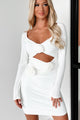 Already RSVP'd Cut-Out Bodycon Dress With Rose Detail (White) - NanaMacs