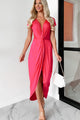 Knotty But Nice Twist-Front High-Low Dress (Hot Pink) - NanaMacs