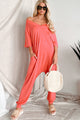 Tired Eyes Short Sleeve Slouchy Jumpsuit (Coral) - NanaMacs