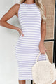Addie Striped Sleeveless Sweater Dress (Lavender/White Stripe) - NanaMacs