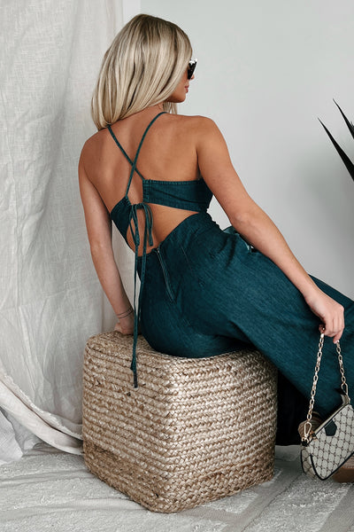 By Happenstance Wide Leg Denim Jumpsuit (Dark Denim) - NanaMacs