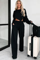 Feeling At Home Crop Top & Pants Loungewear Set (Black) - NanaMacs