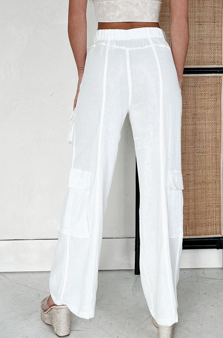 Trendy In Thailand Linen Cargo Pants (White) - NanaMacs