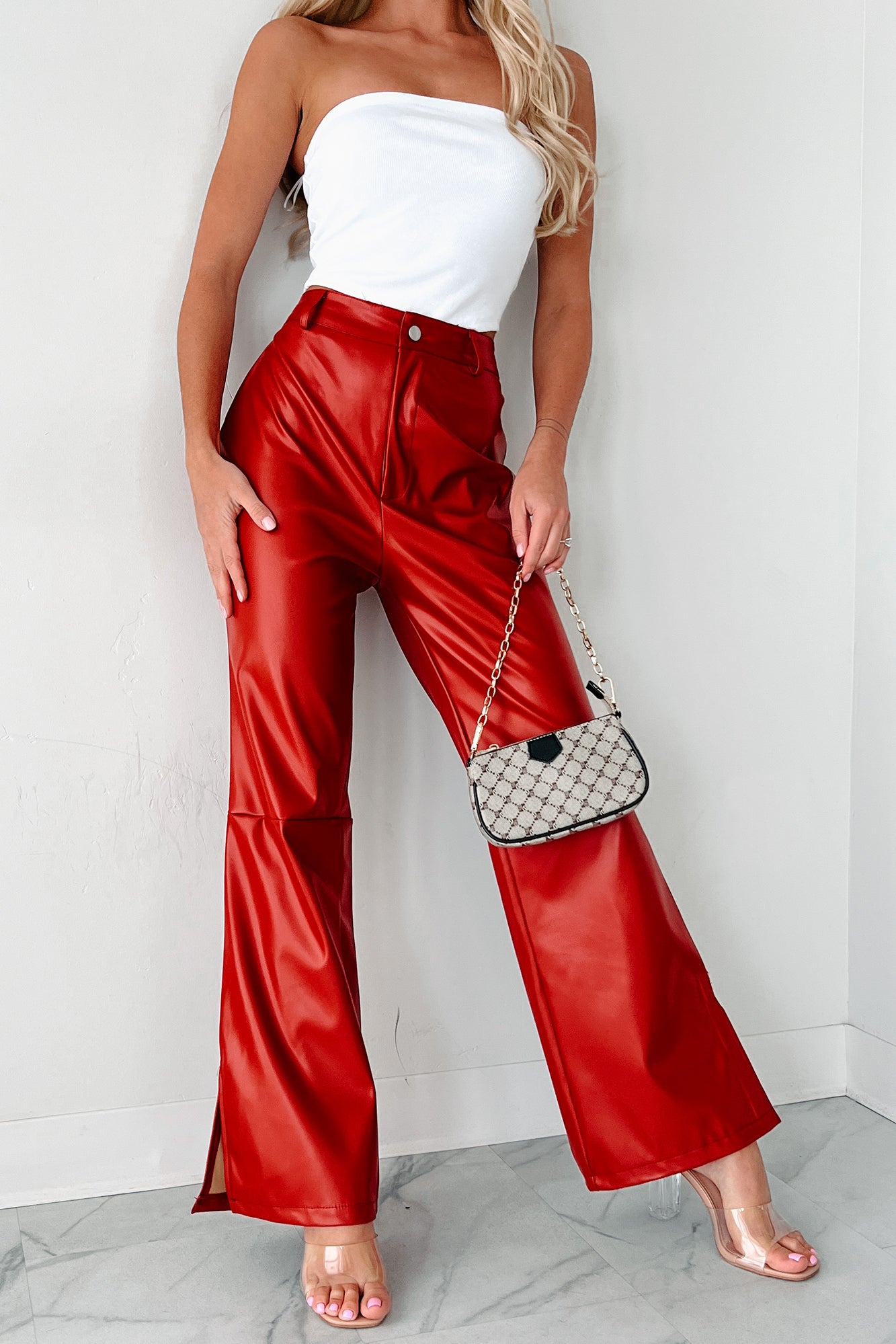 Women's Downtown Diva Faux Leather Flare Pants in Red - Size XL Women's Downtown Diva Faux Leather Flare Pants in Red - Size XL