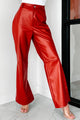 Downtown Diva Faux Leather Flare Pants (Red) - NanaMacs