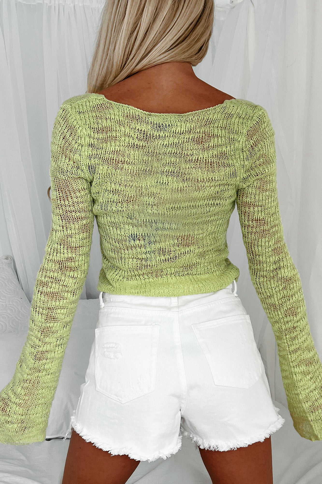 The Right Kind Of Wrong Sheer Knit Crop Sweater (Celery) - NanaMacs