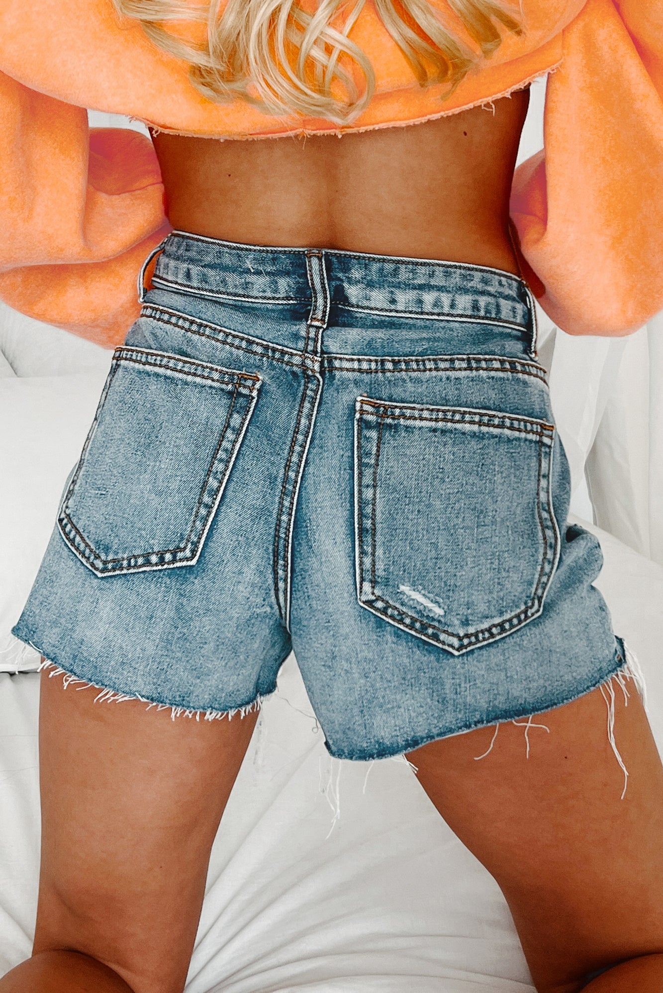 Zuri Mid Rise Distressed Denim Shorts (Medium Denim) - NanaMacs