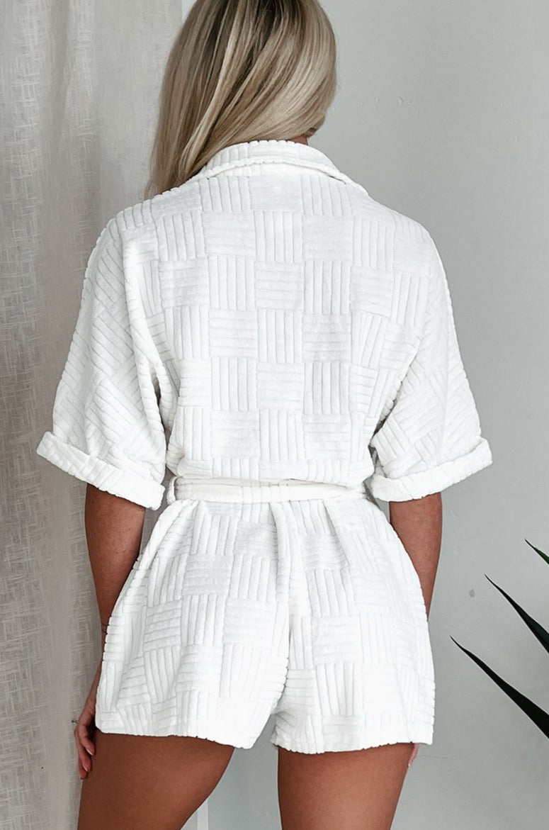 White terry cloth romper sales