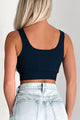 Power Lifting Ribbed Square Neck Sports Bra Top (Navy) - NanaMacs