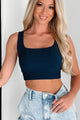 Power Lifting Ribbed Square Neck Sports Bra Top (Navy) - NanaMacs